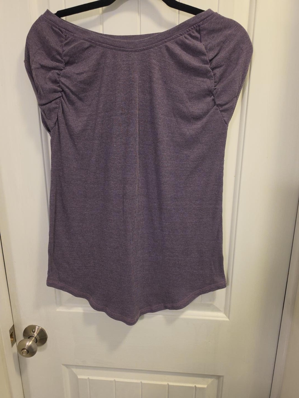 Chaser Purple Heather Ribbed Ruched-Sleeve Top Size Large